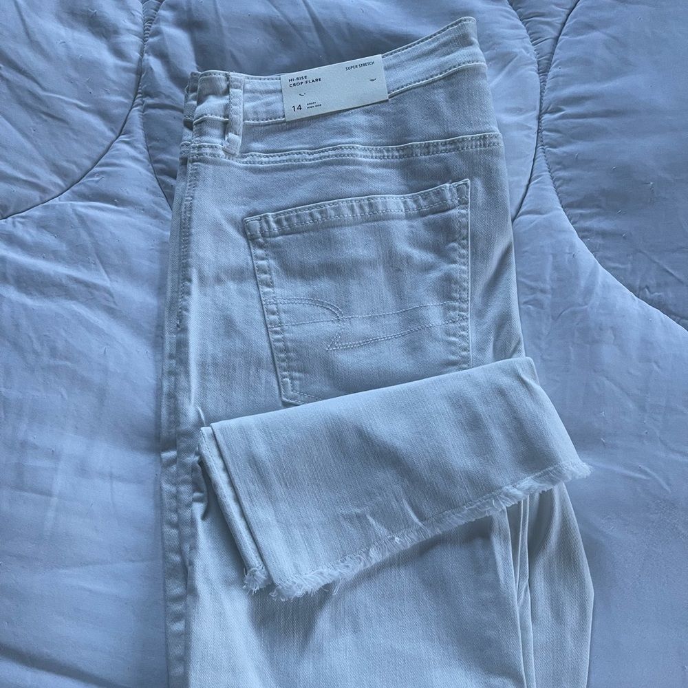 American Eagle White Hi Rise Crop Flare with Button Fly - Brand New